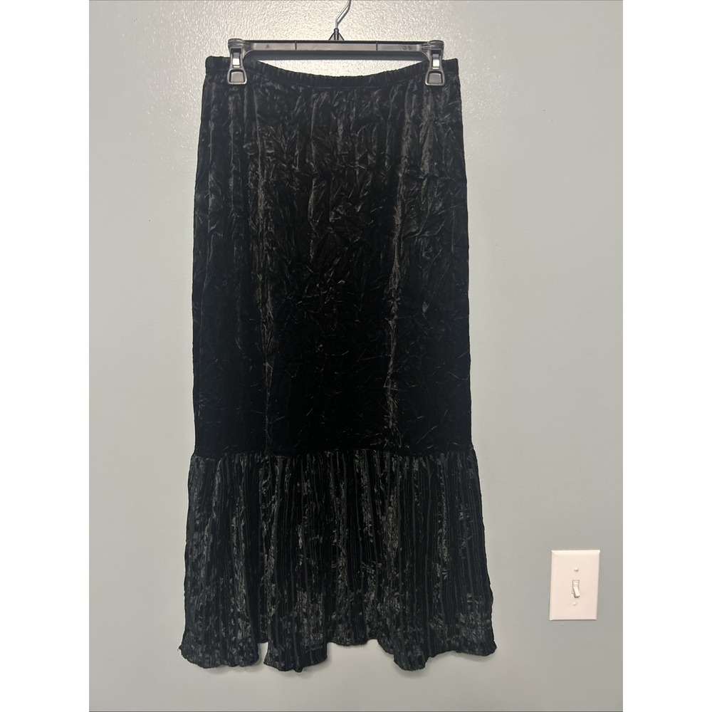 Lapis Y2K Velvet Tiered Maxi Skirt Black Whimsygoth Dark Fairy Size Large